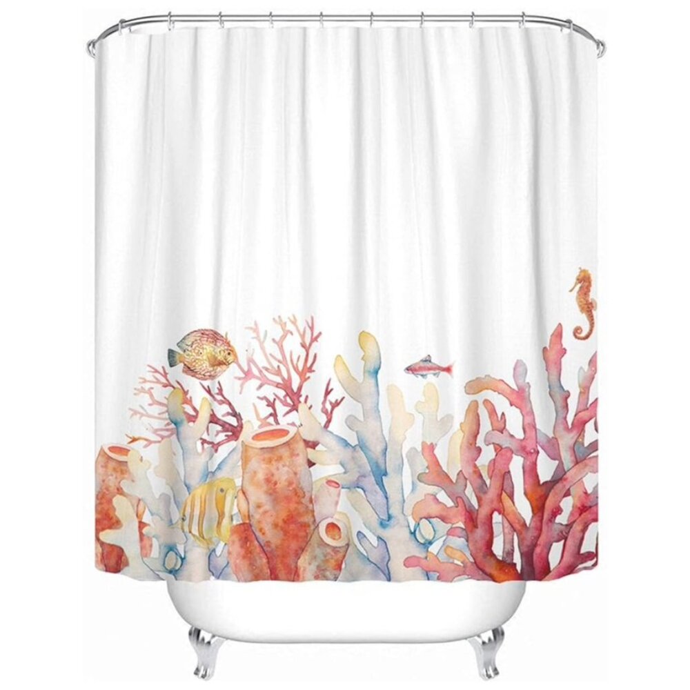 Coral Ocean Tropical Fish Extra Long 72"x78" Fabric Shower Curtain - with rings!